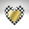 Gold Black White Checkered Metal Heart Sign – 12" Embossed Wall Decor